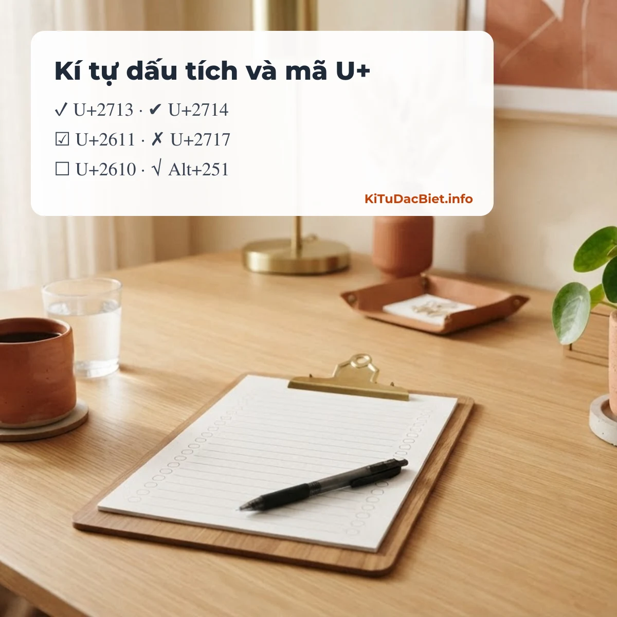 Kí tự dấu tích ✓ ✔ ☑ kèm mã U+