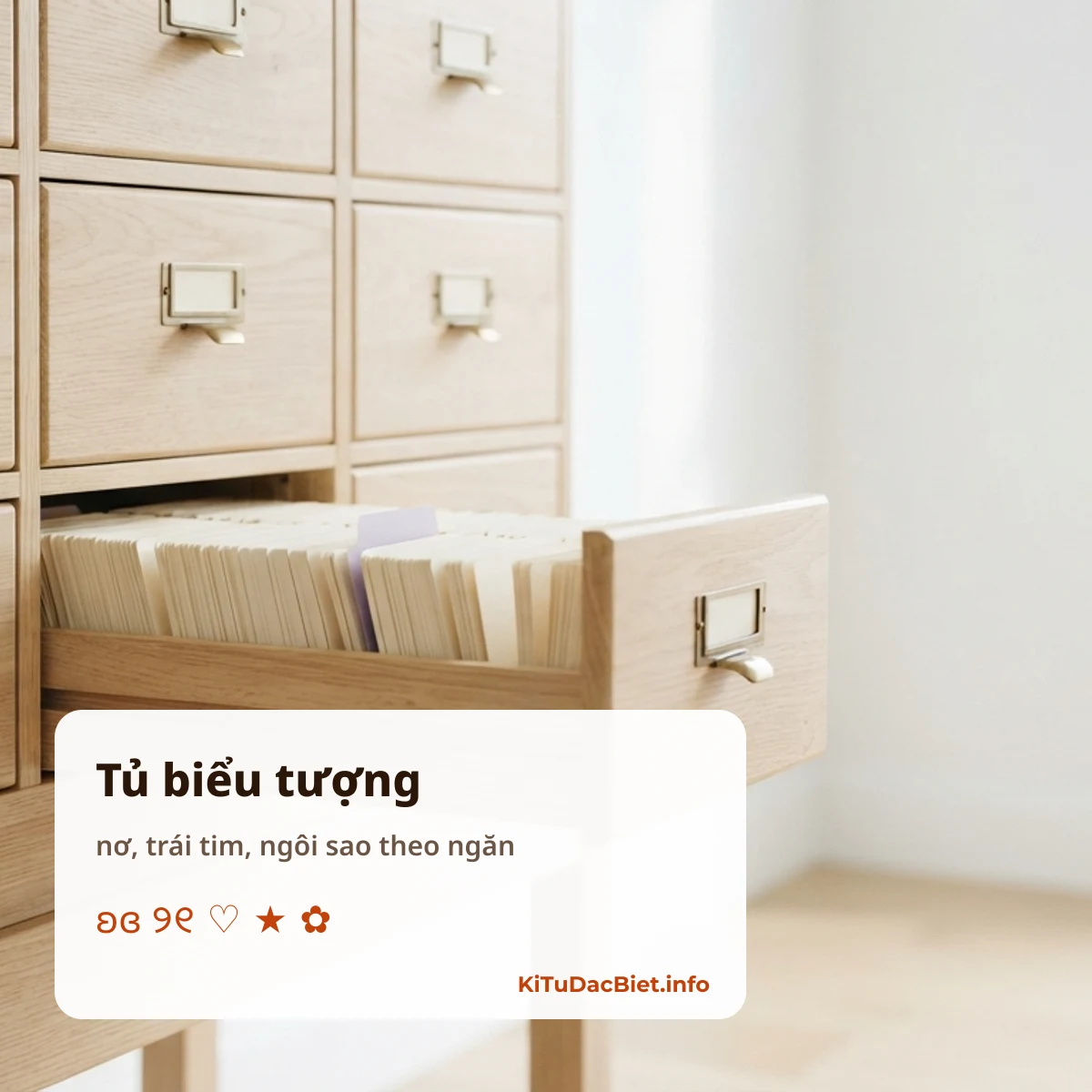 Tủ biểu tượng kí tự đặc biệt nơ, trái tim, ngôi sao